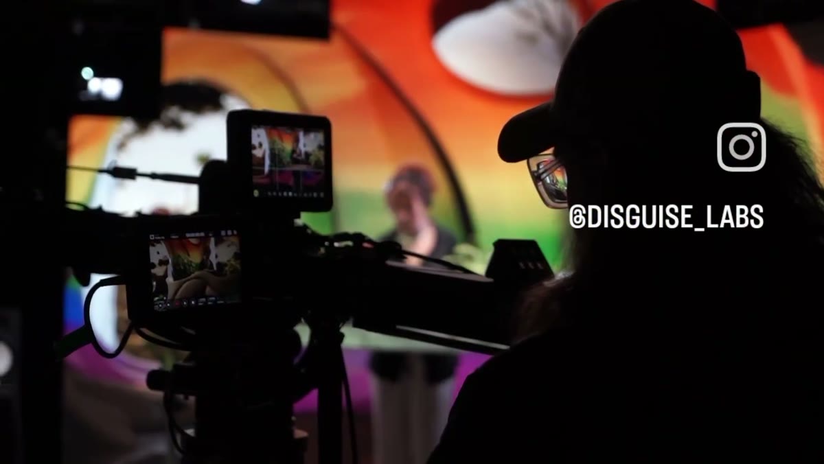 Behind the scenes filming against the curved LED dome
