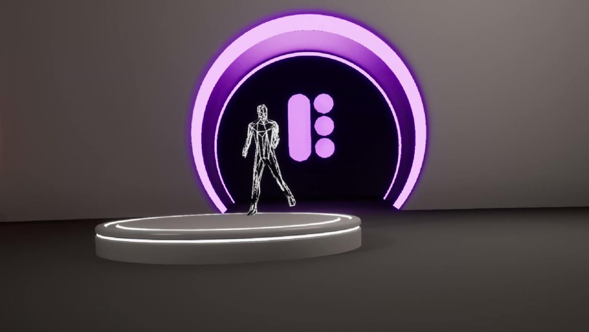 Real-time mocap-driven avatar on a plinth in the Unreal scene